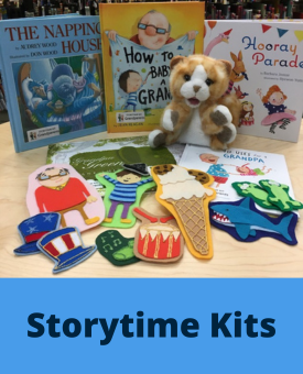 Card with text: Storytime Kits